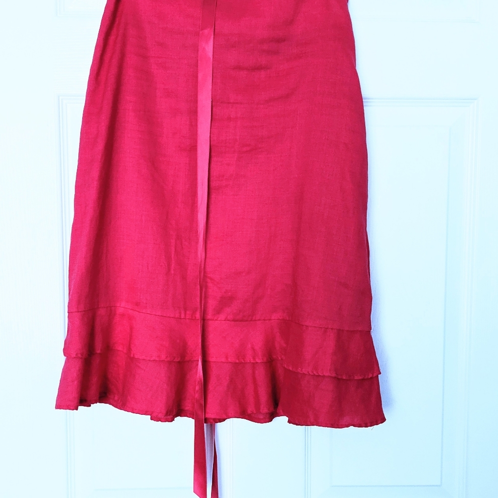 Pretty in Pink, Like New Linen (Ramie) Midi Skirt. Sz 4.